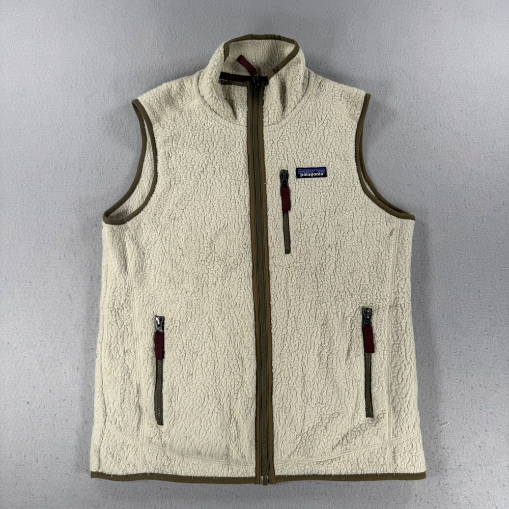 Patagonia Retro Pile Fleece Vest Mens Medium Cream Tan Full Zip